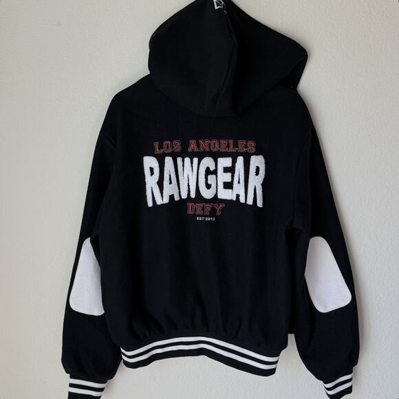 RawGear Los Angeles Varsity Hoodie Jacket Bomber Men’s L Black White Letterman - Picture 1 of 7